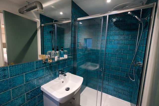 One of the bathrooms, with the Spanish tiles that have been specially made by the manufacturer
