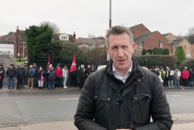 MP and Mayor of South Yorkshire Dan Jarvis joined striking bus drivers today back them in their fight over pay. He is pictured at the Stagecoach depot at Wakefield Road, Barnsley