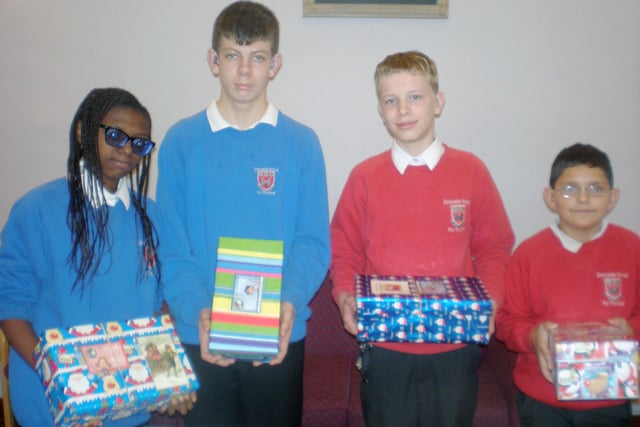 Pupils from Doncaster School for the Deaf with boxes for the Samaritans Purse Appeal pictured in 2012