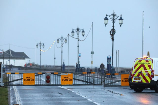 Clarence Esplanade, Southsea, is closed after Storm Barra. Picture: Chris Moorhouse   (jpns 071221-12)