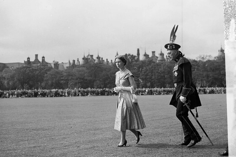Queen Elizabeth II and the Duke of Edinburgh visited the Meadows in July 1956 to see a demonstration by the Royal Company of Archers.