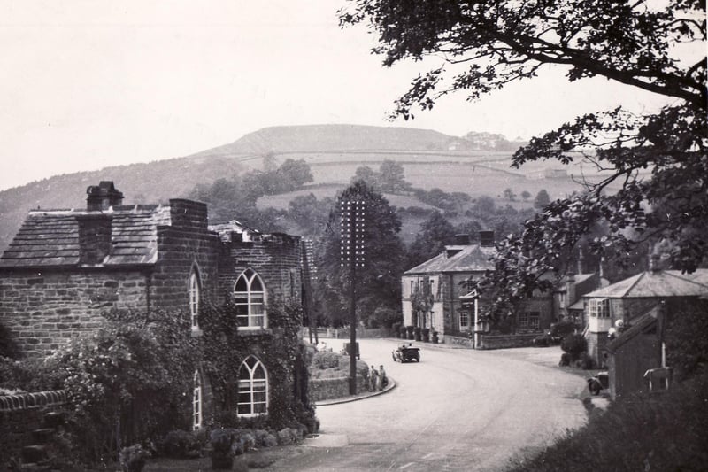 The old Toll House on the left for the 1821 turnpike - July 1935 in Ashopton Village - demolished in the early 1940's to make way for the Ladybower Reservoir