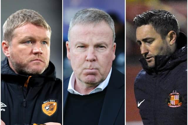 From left: Hull boss Grant McCann, Pompey manager Kenny Jackett and Sunderland chief Lee Johnson.
