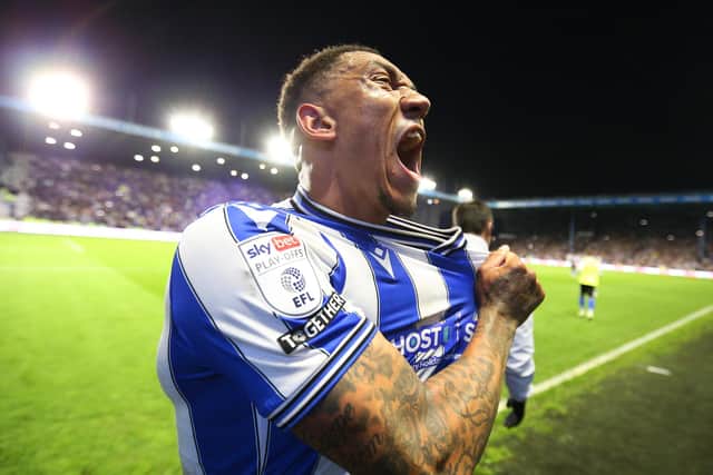 Liam Palmer of Sheffield Wednesday celebrates after scoring the teams fourth goal.