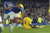 Everton's Dominic Calvert-Lewin celebrates after scoring against Crystal Palace during the Premier League match between Everton and Crystal Palace at Goodison Park (AP Photo/Jon Super)