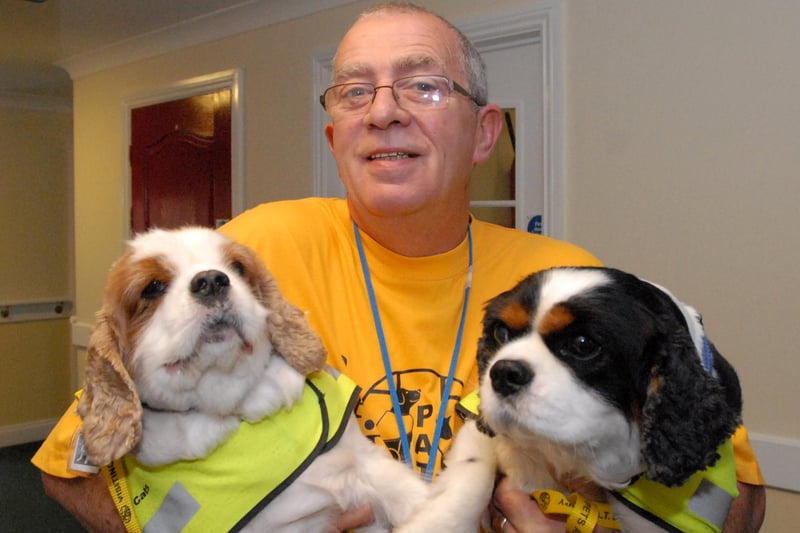 Terry Mettimore from Pets As Therapy took cute canines Ben and Sam with him when he paid a visit to Harton Grange Care Home in 2009.