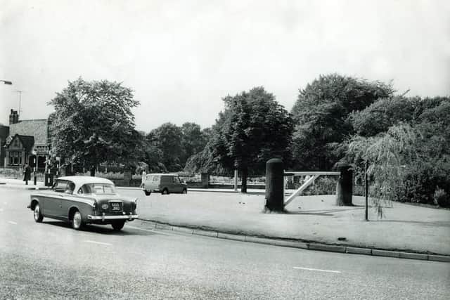 Hunters Bar roundabout and toll gate with Endcliffe Woods in the background in 1964