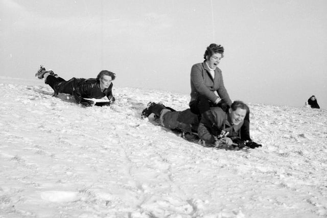 Sledging at Hillend before the creation of the ski slop in January 1960.