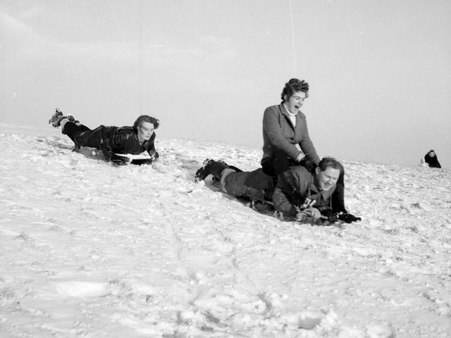 Sledging at Hillend before the creation of the ski slop in January 1960.