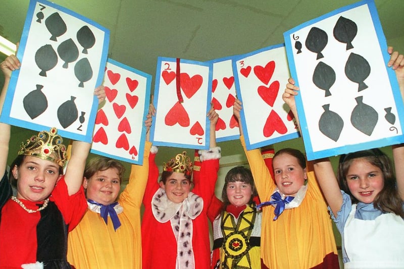Jackie Everton dancers took part in a touring production of Alice in Wonderland at the Doncaster Dome in 1996. Pictured L-R  Hannah Cox, Rachel Carruthers, Susanne Allen, Cathie Rae, Anna Prior and Rosie Arnold