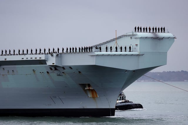 HMS Queen Elizabeth returns to Portsmouth.