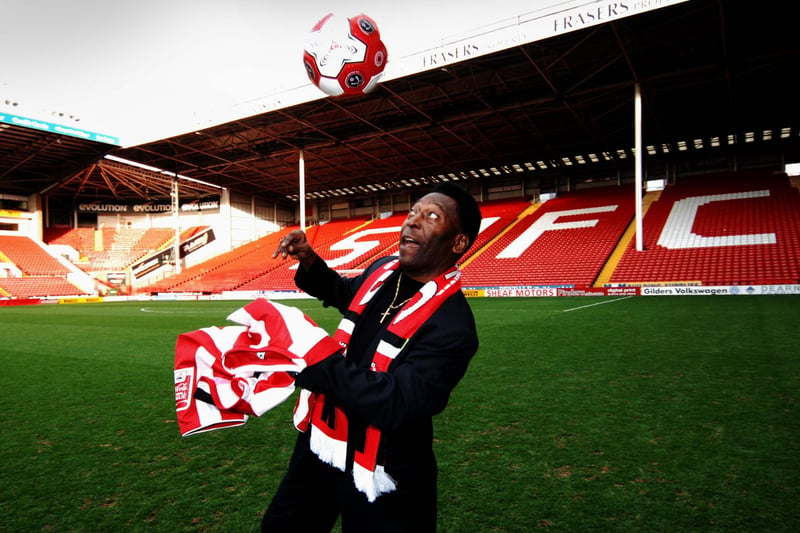 Brazillian football legend Pele is pictured on the pitch at Bramall Lane, on a visit to Sheffield in November 2007