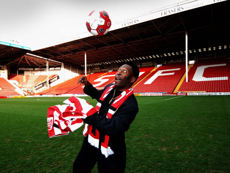 Brazillian football legend Pele is pictured on the pitch at Bramall Lane, on a visit to Sheffield in November 2007