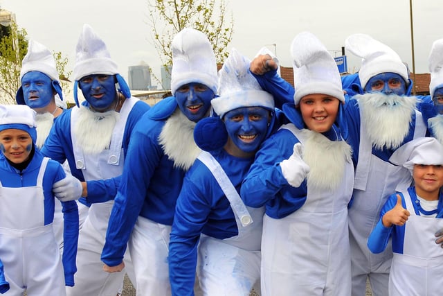 Pools fans dressed as Smurfs as they arrived at Charlton for the final fixture of 2011/2012. Are you pictured?