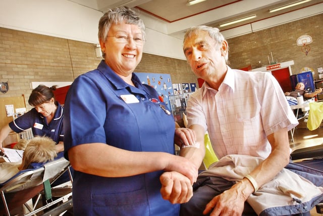 Another keen donor pictured giving blood at Fulwell Methodist Church in 2009.
