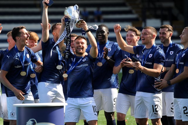 Lewis Vaughan holds the trophy aloft, cheered on by his teammates.