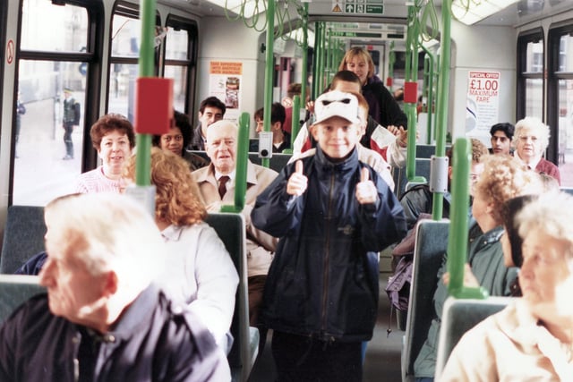 Busy day for supertram as the passengers take advantage of the free rides to celebrate the opening of the final section to Hillsborough and Middlewood - 23rd October 1995