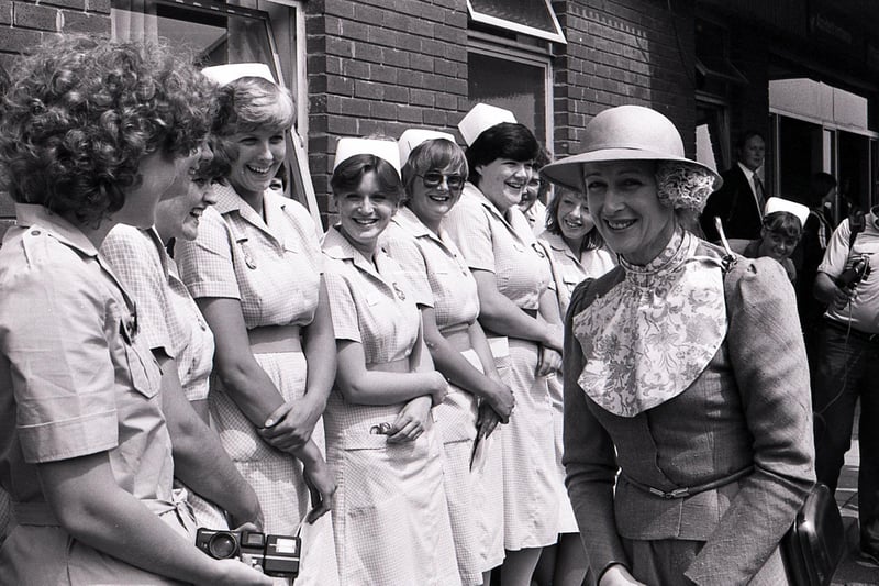 Princess Alexandra, The Queen's cousin, chats to nurses on a visit to the Northern General Hospital, Sheffield in 1982