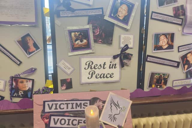 An exhibition featuring knife crime victims is on display in Sheffield Town Hall