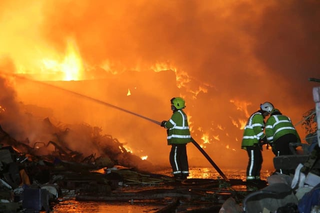Firefighters battle the flames at Arthur's Waste Management in Neepsend.