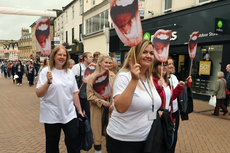 Marchers on the OneWalk through Mansfield town centre.