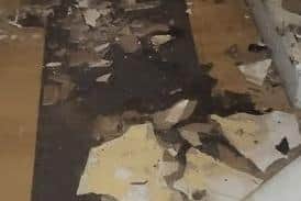 Pictured is ceiling damage at Rebecca Wallace's Sheffield City Council property in Parson Cross, Sheffield.