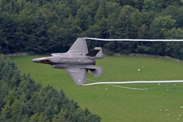 Newark Hill at Yarrowford when I photographed this RAF F-35B Lightning aircraft on a low level sortie through the Selkirk to Moffat Valley.