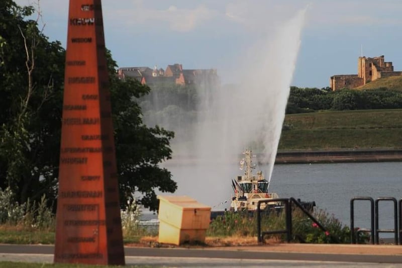 Did you spot the tug boat water cannon display?