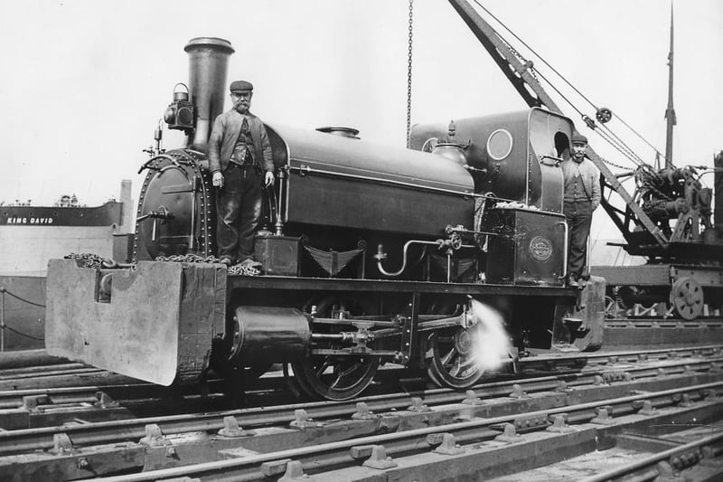 The saddle tank shunting locomotive 0-4-0 with the ship King David moored in the background. Photo: Hartlepool Museum Service.