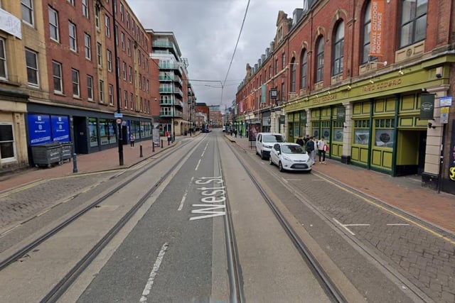 The third-highest number of reports of violent and sexual crimes in Sheffield in 2022 were made in connection with incidents that took place on or near West Street in Sheffield city centre with 60