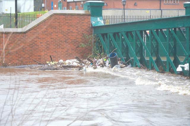 The River Don at Meadowhall on Sunday afternoon. The shopping centre activated its flood defences.