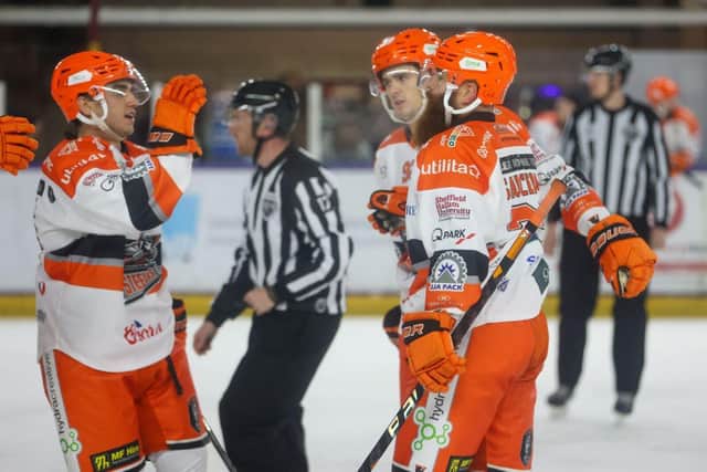 Steelers celebrate earlier this season at Manchester Storm