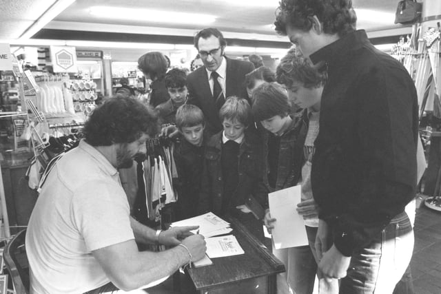 Former European Shot Putt Champion Geoff Capes at Josephs Toy Shop in 1981. Did you love to shop there at Christmas?