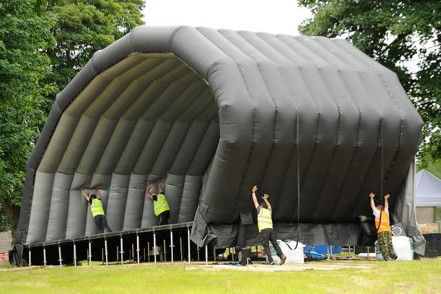 Setting up the main stage for the 2012 festival