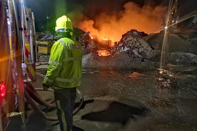Firefighters tackle the blaze at Arthur's Waste Management in Neepsend.