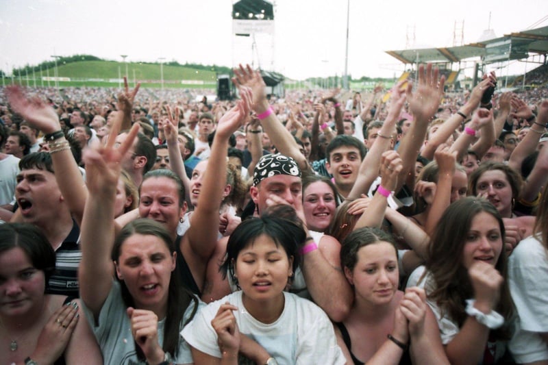 Fans enjoy the Michael Jackson concert at Don Valley Stadium, Sheffield, July 10, 1997