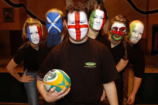 Staff at Sheffield's Walkabout ready for the Six Nations rugby which was shown at the Australian bar in 2004