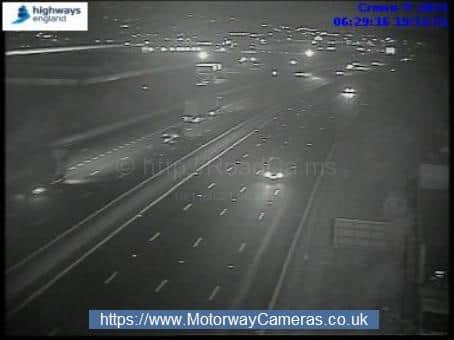 The southbound M1 has been closed between Junction 35 for Thorpe Hesley and Junction 34 for Meadowhall due to debris and oil on he carriageway