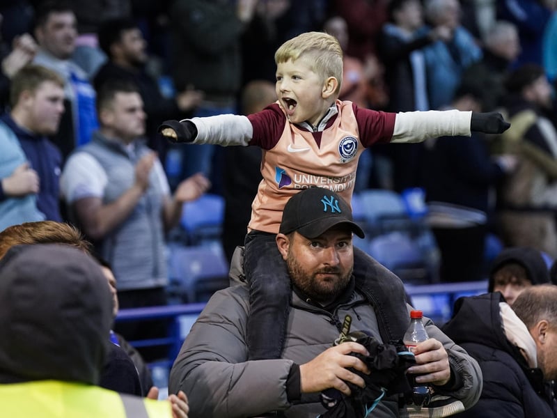 17 February 2024: Two of the 20,113 fans who were packed into Fratton Park as Pompey welcomed their biggest crowd into PO4 for more than 13 years