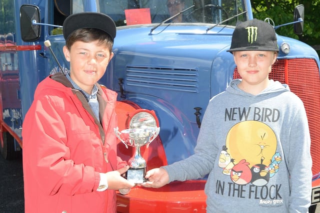 Chapel Carnival, Clayton O'Brien and Jack Hardy with a cup for best commercial vehicle.