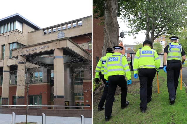 Sheffield Crown Court, pictured, has heard how police found indecent images of children on a mobile phone after they raided a Sheffield man's home.