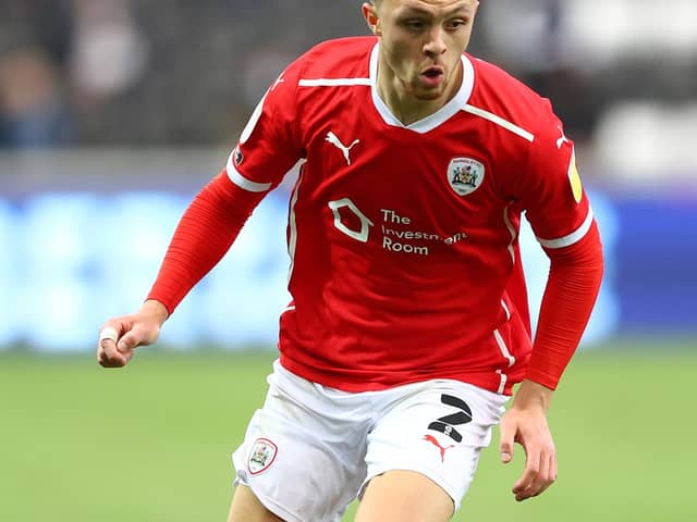 Jordan Williams of Barnsley during the Sky Bet Championship Play-off Semi Final 2nd Leg match between Swansea City and Barnsley at Liberty Stadium on May 22, 2021 in Swansea, Wales. (Photo by Michael Steele/Getty Images)