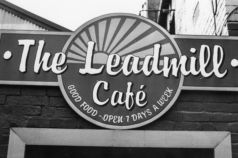 A sign for the café at the Leadmill Arts Centre  - later the famous Leadmill nightclub and live music venue - on November 26, 1985. Ref no: s32159