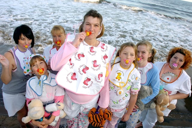 Gillian Douthwaite with her daughters and friends in a fancy dress dip at Seaburn 11 years ago. Does this bring back happy memories?