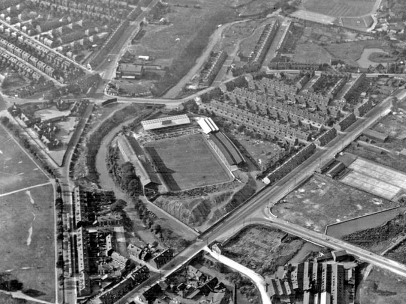 A bird's-eye view of Sheffield Wednesday's Hillsborough Stadium in 1935