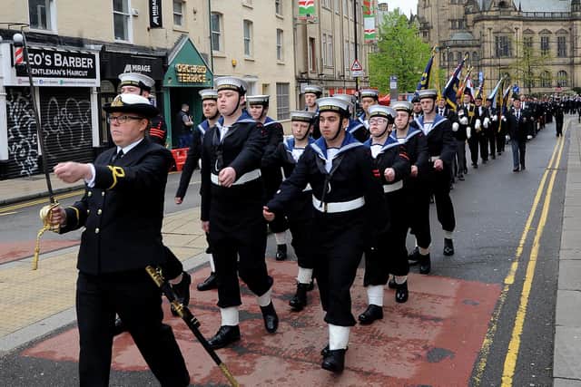 Veterans of the war and Sea Cadets have taken part in the parade and wreath laying at Sheffield Cathedral.