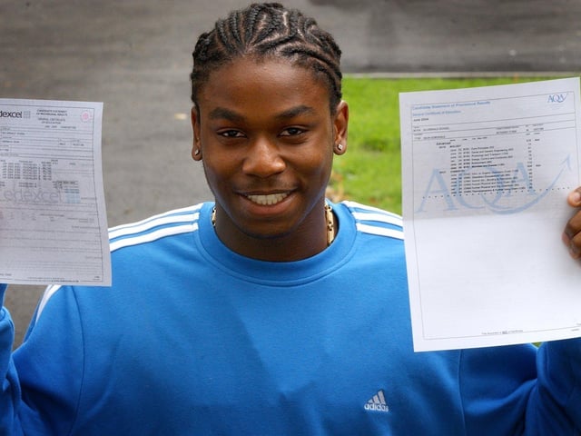 A level results day at Silverdale School, Sheffield, where 18-year-old Seun Sobowale was thrilled with his three A grades.