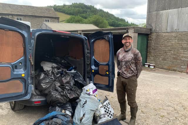 Gamekeeper Richard Bailey with just some of the rubbish he helped to clear up
