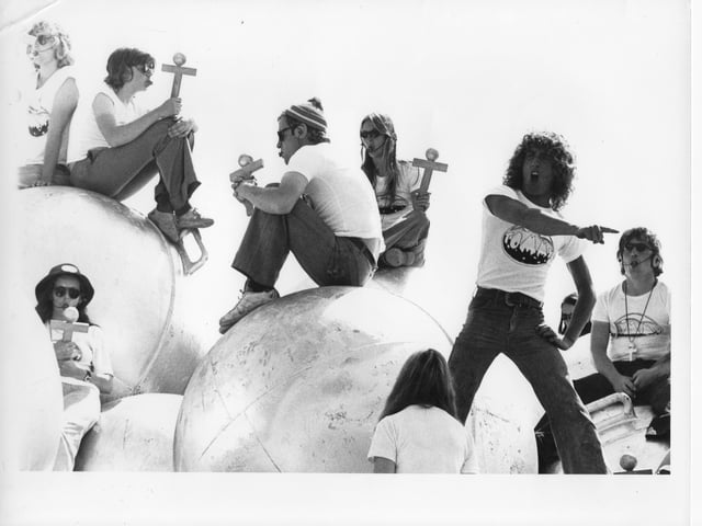 Roger Daltrey rehearses on the set of Tommy at South Parade Pier
