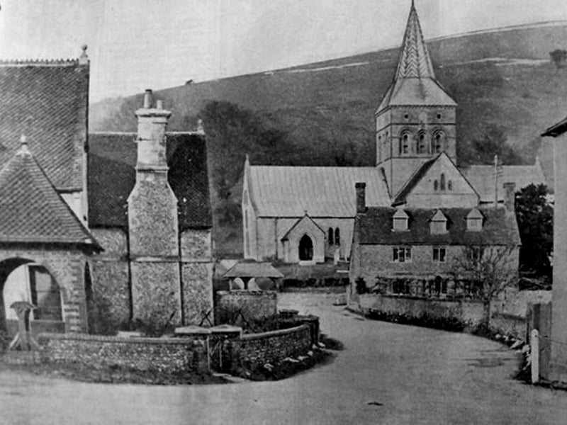 Before traffic took over the village, East Meon sitting quietly beneath the downs.